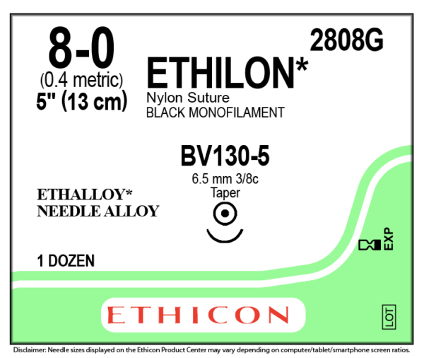 Ethilon* Calibre 8/0 de Longitud 13 cm Aguja BV-130-5