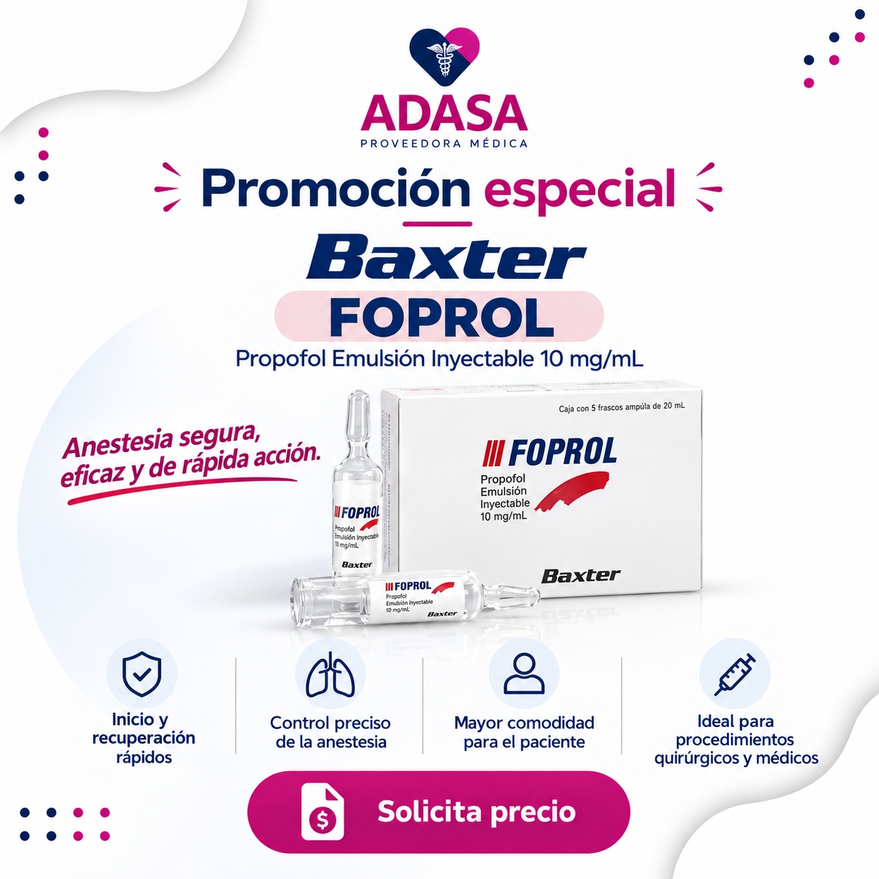 Propofol Baxter 20 ml caja con 5 frascos